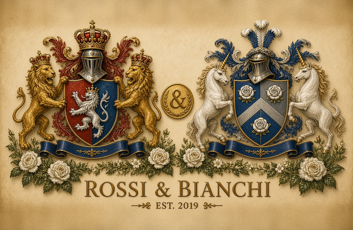 Anniversary Dual sample page 1 — Rossi & Bianchi united arms (locked quality model) — Herald Lab