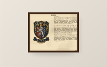 
Load image into Gallery viewer, Sample Last Name Origin PDF printed and framed — Rossi surname history pack — digital download, print at home — Herald Lab