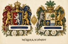 
Carica l'immagine nel visualizzatore di Gallery, Anniversary Dual sample page 1 — Müller &amp; Schmidt united arms — Herald Lab