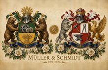 
Charger l'image dans la galerie, Anniversary Dual sample page 1 — Müller &amp; Schmidt united arms — Herald Lab