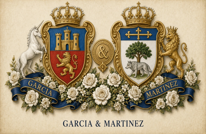 Muestra del PDF Doble — dos apellidos, regalo de boda. Ejemplo: García y Rodríguez
