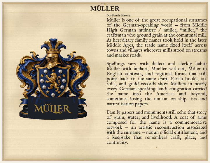 Beispiel Herald Lab Standard-PDF — Gedenk-Nachnamensgeschichte, kein offizieller Familienanspruch