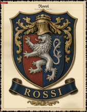 
Load image into Gallery viewer, Sample Executive digital pack — Rossi portrait coat of arms (silver lion, ROSSI banner) tall band matching full history — Herald Lab